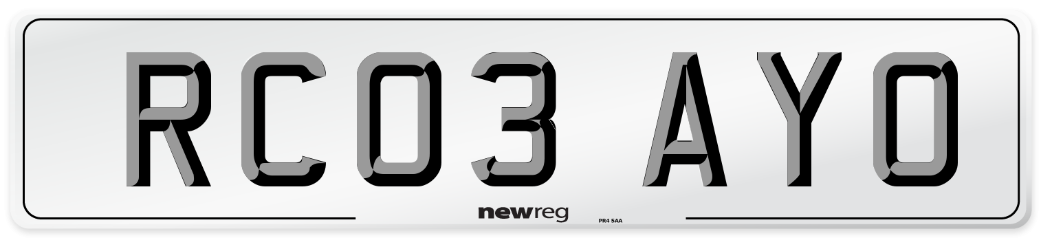RC03 AYO Number Plate from New Reg